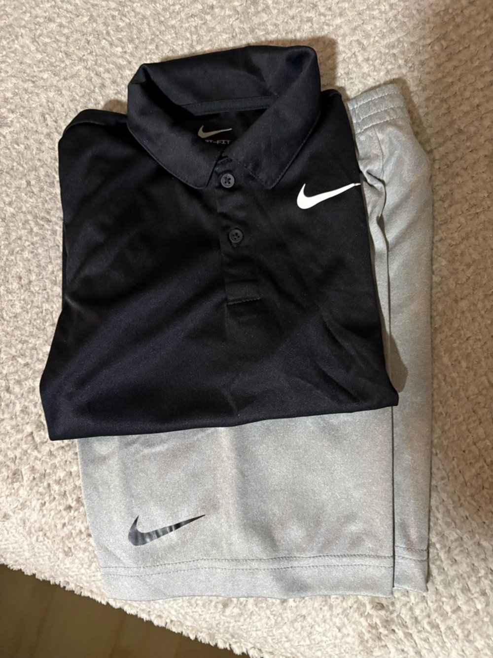 Boys Nike Black Polo with Light Gray Shorts— LIKE NEW